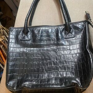 Maxx New York Black Croc-Embossed Shoulder Tote